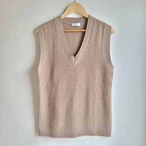 BABATON Wool Blend Oversized V- Neck Vest Camel Small